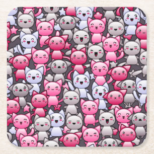 Muster mit niedlichen kawaii Gekritzelkatzen 2 Rechteckiger Pappuntersetzer