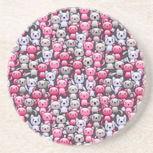 Muster mit niedlichen kawaii Gekritzelkatzen 2 Sandstein Untersetzer