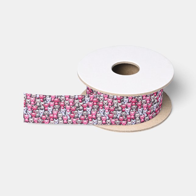 Muster mit niedlichen kawaii Gekritzelkatzen 2 Satinband (Spule)