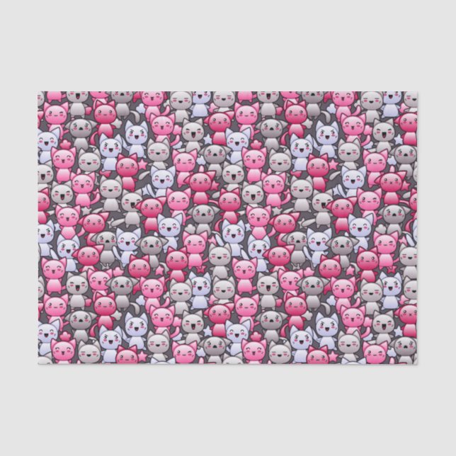 Muster mit niedlichen kawaii Gekritzelkatzen 2 Seidenpapier (Vorderseite)