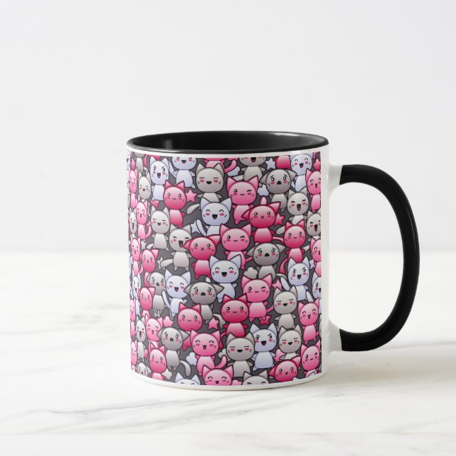 Muster mit niedlichen kawaii Gekritzelkatzen 2 Tasse (Rechts)