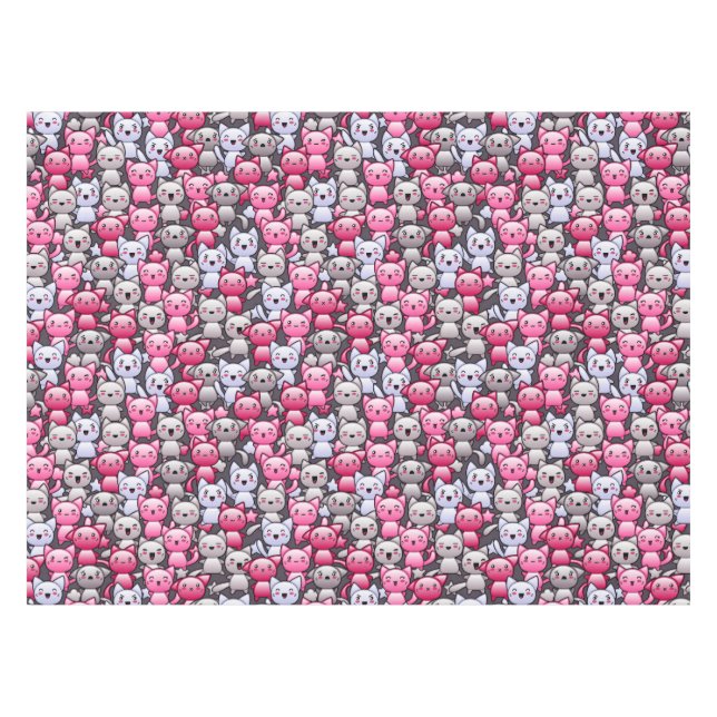 Muster mit niedlichen kawaii Gekritzelkatzen 2 Tischdecke (Vorderseite (Horizontal))