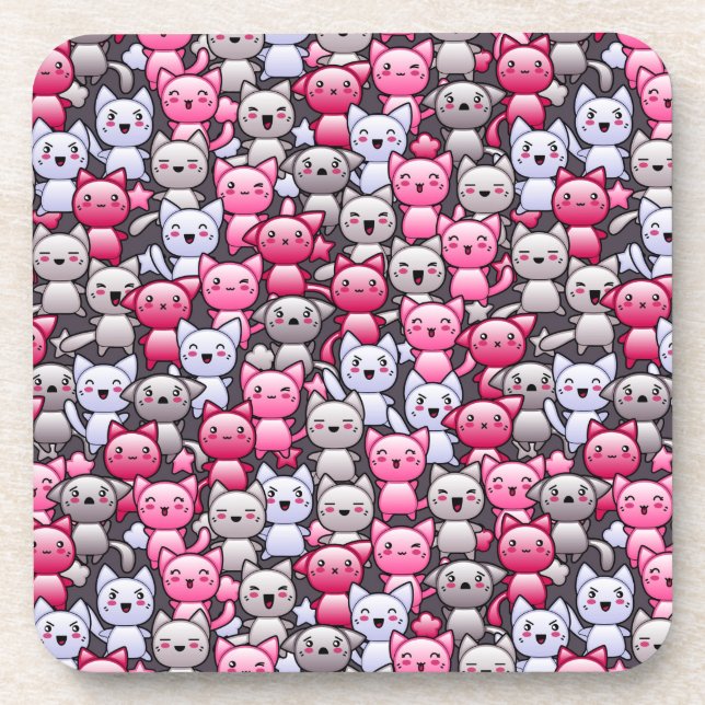 Muster mit niedlichen kawaii Gekritzelkatzen 2 Untersetzer (Vorderseite)