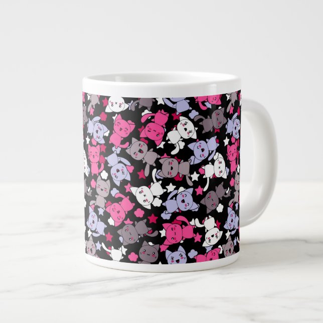Muster mit niedlichen kawaii Gekritzelkatzen 3 Jumbo-Tasse (Vorderseite Rechts)