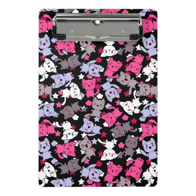 Muster mit niedlichen kawaii Gekritzelkatzen 3 Mini Klemmbrett (Vorderseite)