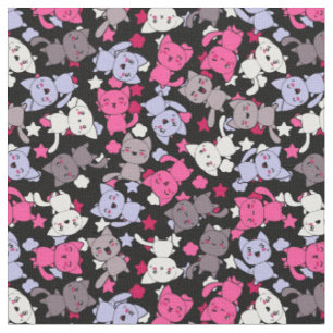 Muster mit niedlichen kawaii Gekritzelkatzen 3 Stoff