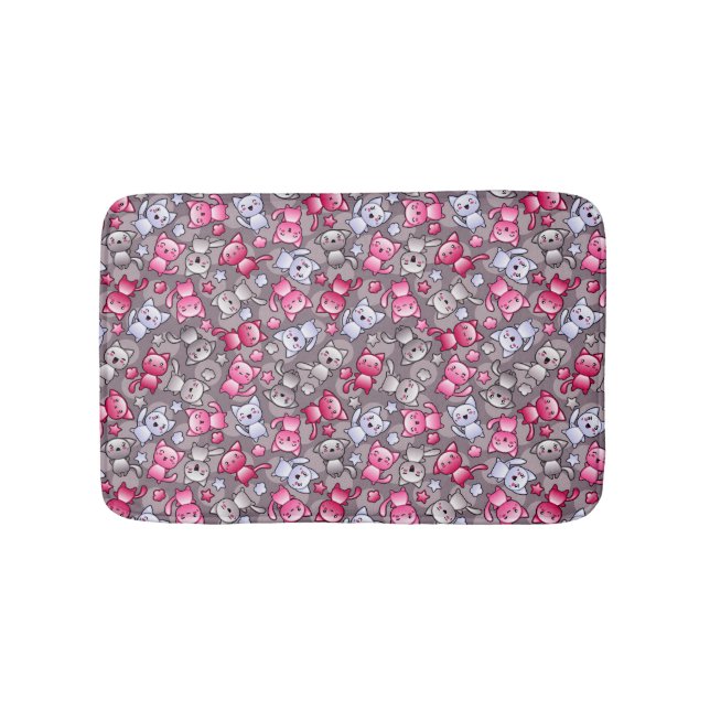 Muster mit niedlichen kawaii Gekritzelkatzen Badematte (Vorderseite)