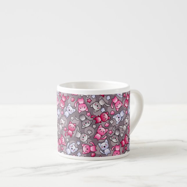 Muster mit niedlichen kawaii Gekritzelkatzen Espressotasse (Vorderseite Rechts)