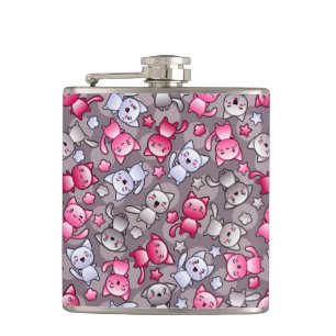 Muster mit niedlichen kawaii Gekritzelkatzen Flachmann