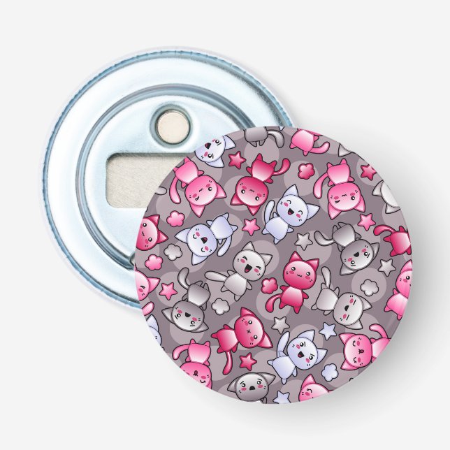 Muster mit niedlichen kawaii Gekritzelkatzen Flaschenöffner (Vorderseite)