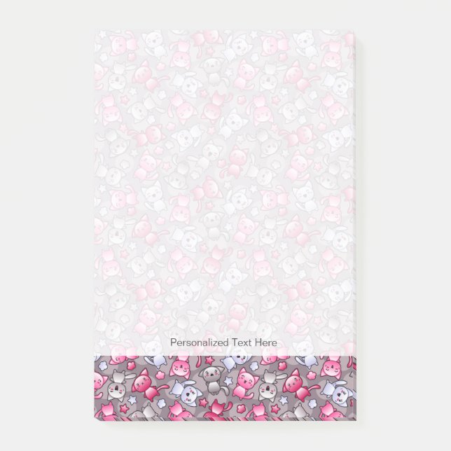 Muster mit niedlichen kawaii Gekritzelkatzen Post-it Klebezettel (Vorderseite)