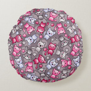 Muster mit niedlichen kawaii Gekritzelkatzen Rundes Kissen
