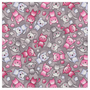 Muster mit niedlichen kawaii Gekritzelkatzen Stoff