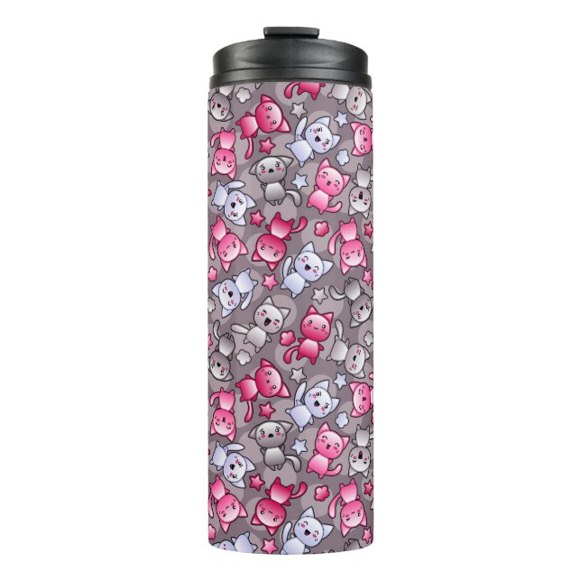Muster mit niedlichen kawaii Gekritzelkatzen Thermosbecher (Vorderseite)