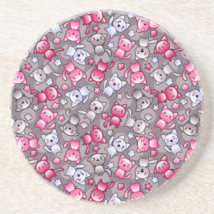 Muster mit niedlichen kawaii Gekritzelkatzen Untersetzer