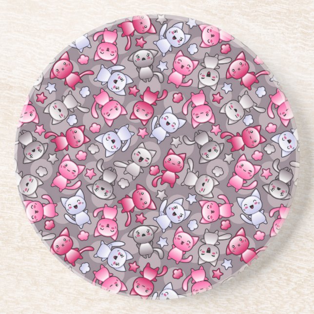 Muster mit niedlichen kawaii Gekritzelkatzen Untersetzer (Vorne)