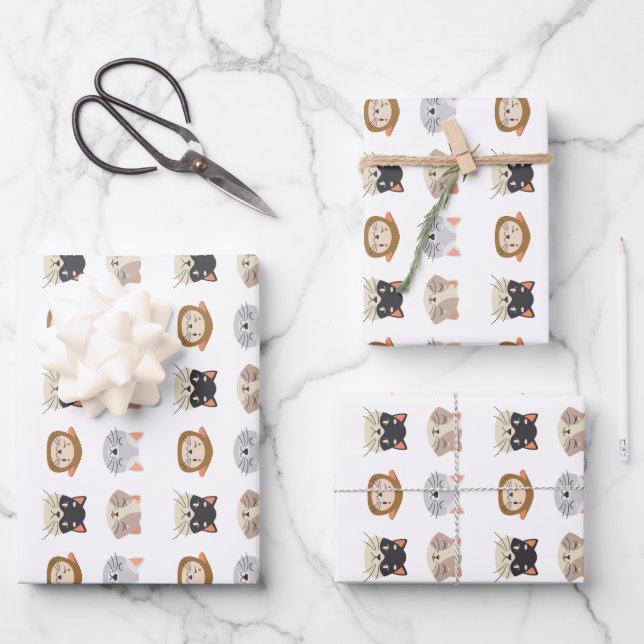 Muster mit niedlichen Köpfen Geschenkpapier Set (Vorderseite)