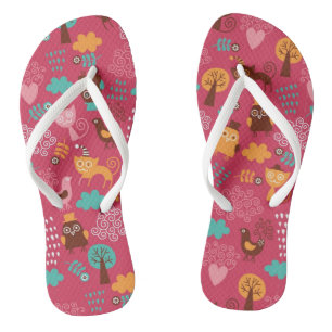Muster mit niedlichen Vögeln und Katzen Flip Flops