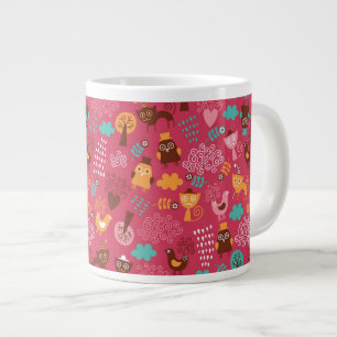 Muster mit niedlichen Vögeln und Katzen Jumbo-Tasse