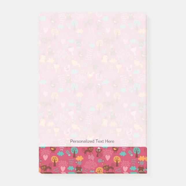 Muster mit niedlichen Vögeln und Katzen Post-it Klebezettel (Vorderseite)