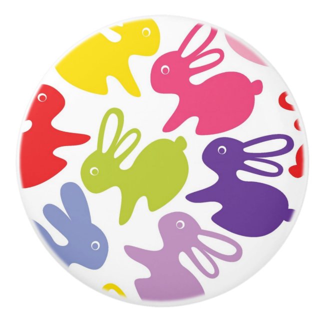 Muster mit Ostern-Kaninchen Keramikknauf (Vorderseite)