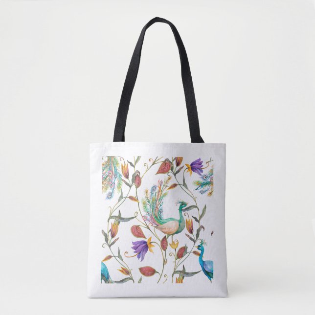 Muster mit Pfau und Blumen l Tasche (Vorderseite)