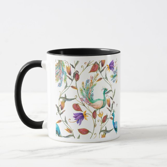 Muster mit Pfau und Blumen Pfau Tasse (Links)