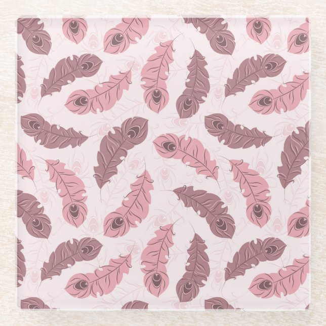 Muster mit Pfaufedern Glasuntersetzer (Vorderseite)