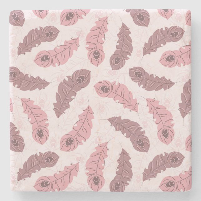 Muster mit Pfaufedern Steinuntersetzer (Vorderseite)