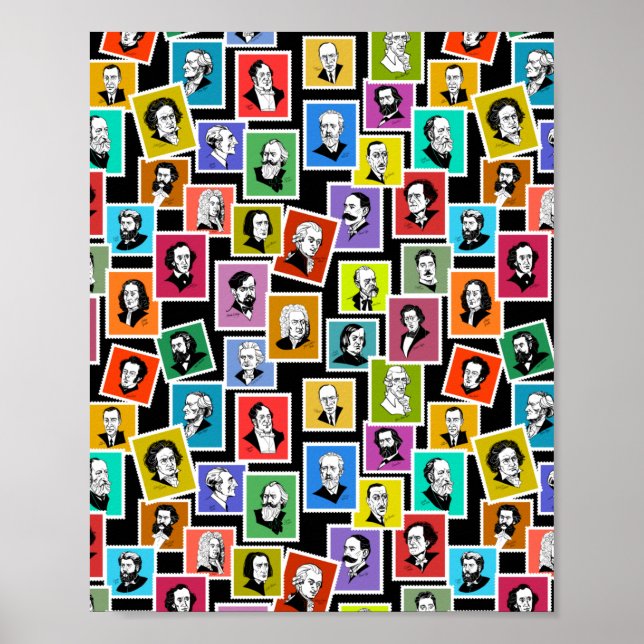 Muster mit Porträts der beststen Komponisten Poster (Vorne)