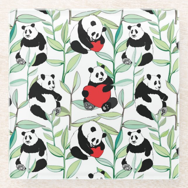 Muster mit reizenden Pandas mit Herzen Glasuntersetzer (Vorderseite)
