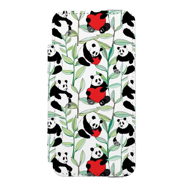 Muster mit reizenden Pandas mit Herzen Incipio iPhone Geldbeutel-Hülle (Folio Vorderseite)