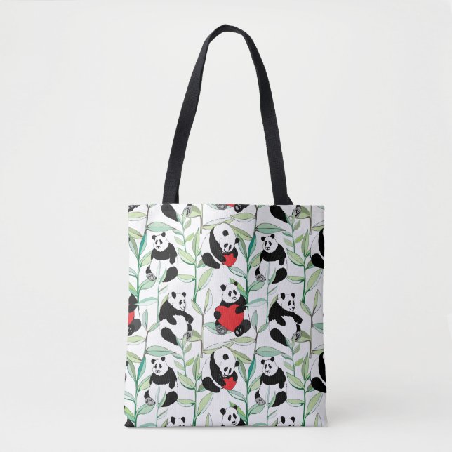 Muster mit reizenden Pandas mit Herzen Tasche (Vorderseite)
