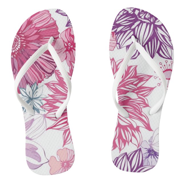 Muster mit rosa Astern und Dahlie Flip Flops (Fußbett)