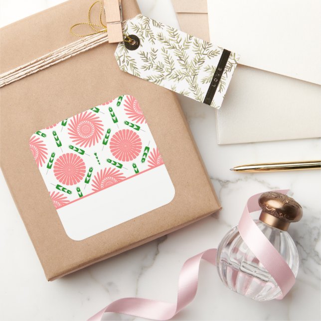 Muster mit rosa Blume Quadratischer Aufkleber (Schenken)