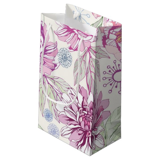 Muster mit rosa Blumen Kleine Geschenktüte (Rückseite Schrägansicht)