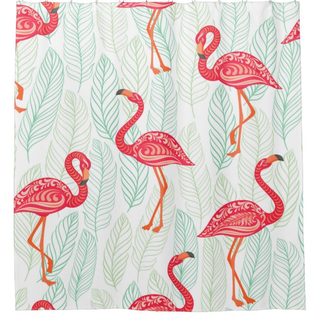 Muster mit rosa Flamingo-Ornamenten im Hintergrund Duschvorhang (Vorderseite)