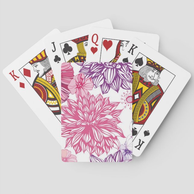 Muster mit rosa Stichen und Dahlien Spielkarten (Rückseite)