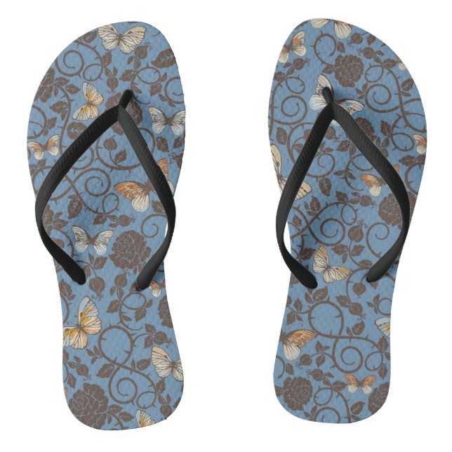 Muster mit Rosen und Schmetterling Flip Flops (Fußbett)