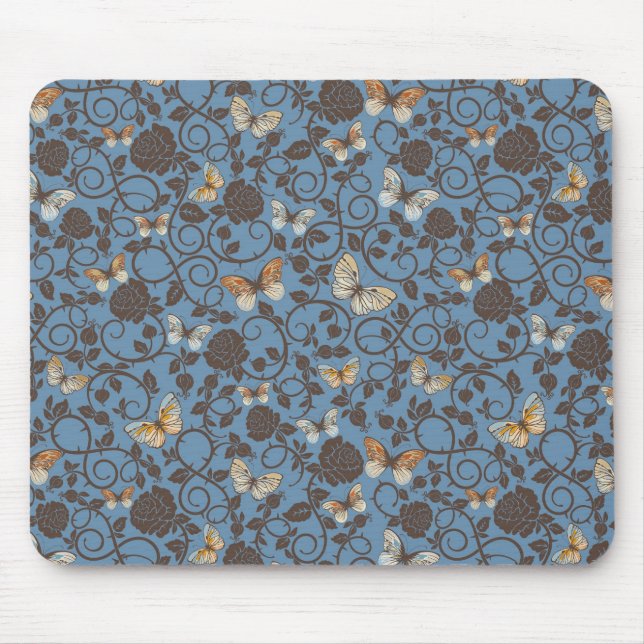 Muster mit Rosen und Schmetterling Mousepad (Vorne)