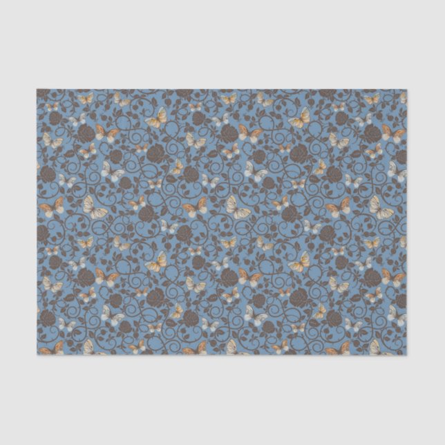 Muster mit Rosen und Schmetterling Seidenpapier (Vorderseite)