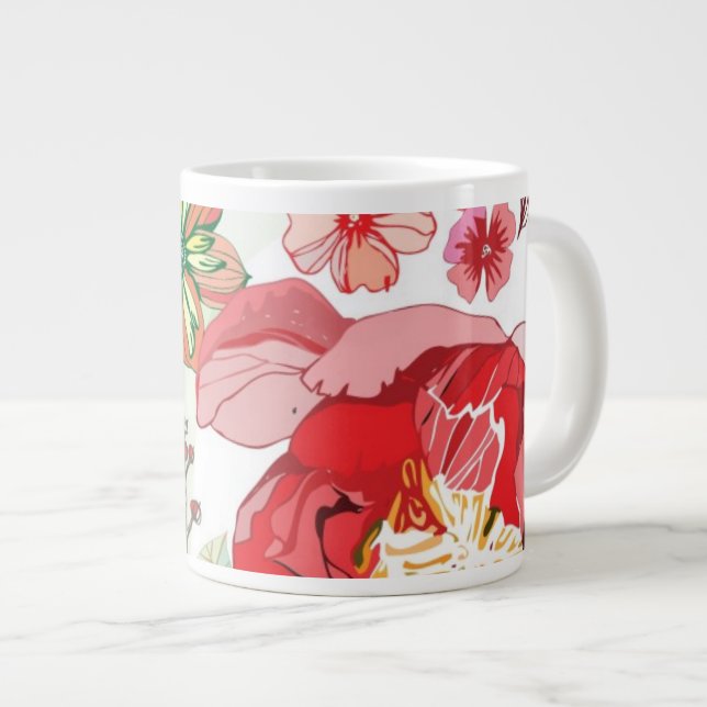 Muster mit roten Blumen Jumbo-Tasse (Vorderseite Rechts)