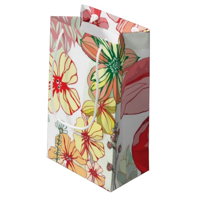Muster mit roten Blumen Kleine Geschenktüte (Rückseite Schrägansicht)