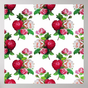 Muster mit roten, weißen und rosa Rosen, Poster