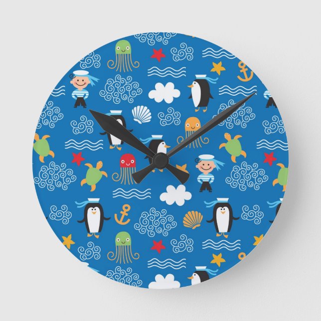 Muster mit Seethema Runde Wanduhr (Vorderseite)
