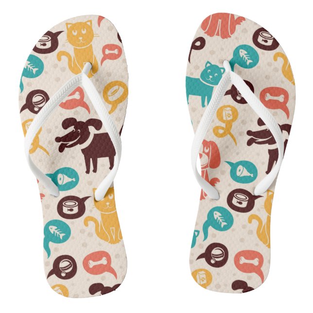 Muster mit sonnigen Katzen und Hunden Flip Flops (Fußbett)