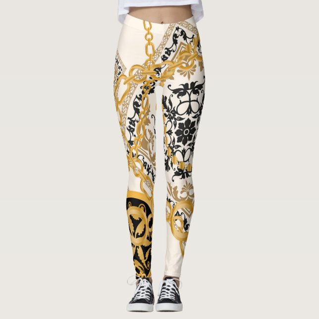Muster mit Steinen, Ketten, Perlen. Leggings (Vorderseite)