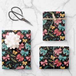Muster mit Sternen und Kiefernzweigen Geschenkpapier Set