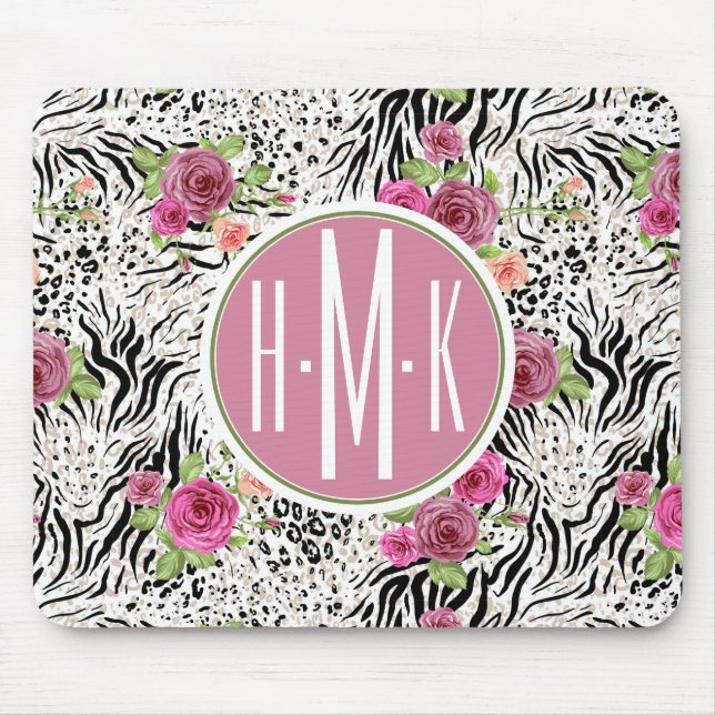 Muster mit Tier druckt | Monogramm Mousepad (Vorne)