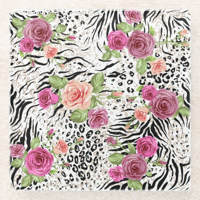 Muster mit Tierdrucken Glasuntersetzer (Vorderseite)